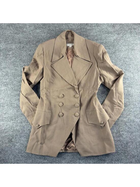 Bebe Jackets & Blazers - VTG Y2K Bebe Tan‎ Brown Double Breasted Blazer Jacket 8 Parka Trench Coat